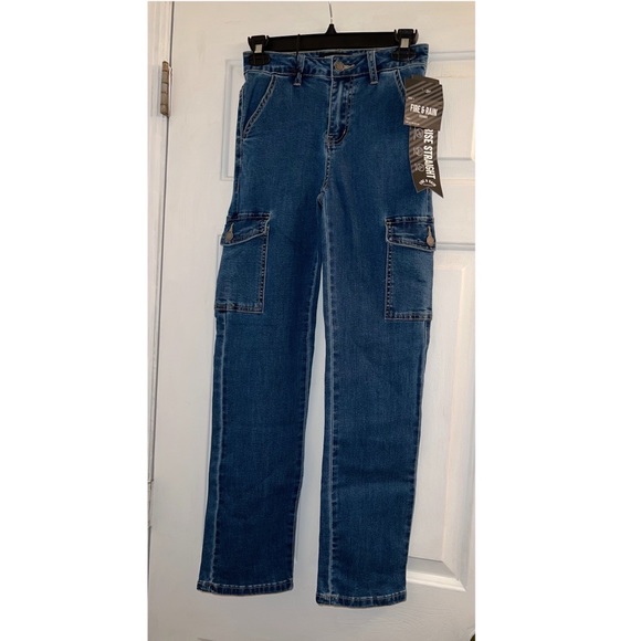 Size 1 high rise denim jeans blue cargo pockets - Picture 2 of 4